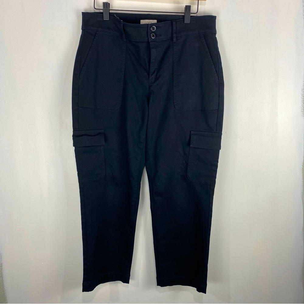 LOFT Outlet Women’s Straight Crop Cargo Utility Ankle Pants Pockets Black Size 8